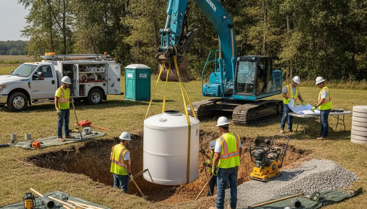 Loveland, CO plumbers installing a septic tank for a home on a service page
